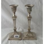 Pair of candlesticks of Georgian design with square bases - detachable nozzles - 8.5" high -