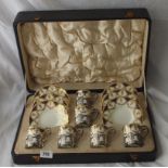 Aynsley silver mounted coffee set with pierced silver mounts - London 1938 in fitted box