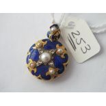 Good Victorian gold pearl enamel & diamond locket pendant