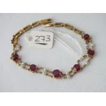 Ruby & pearl gold bracelet - 1 stone out - 8.1gms