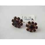Pair of garnet cluster earrings