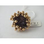 Very large amethyst cluster ring in 9ct - size N - 18.9gms