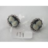 Pair of Victorian hardstone cameo earrings of female heads mounted in silver