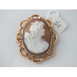 9ct hallmarked cameo brooch depicting a lady's head with an anchor - 13.1gms