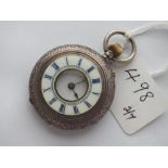 Silver ladies fob watch with enamelled dial