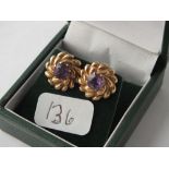 Boxed pair of attractive amethyst swirl earrings 3.3g