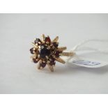 9ct vintage garnet starburst ring - size M - 5gms