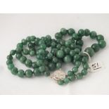 Three row green stone quartz necklace set with silver clasp
