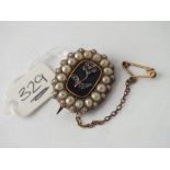 Antique pearl enamel & diamond brooch