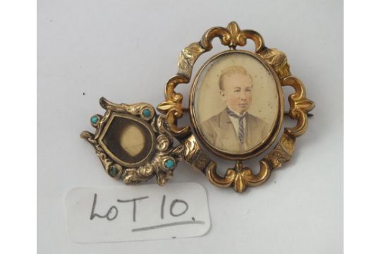 Victorian swivel portrait brooch & antique harp shaped with brooch with turquoises - Image 1 of 2