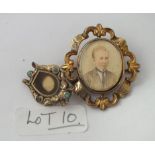 Victorian swivel portrait brooch & antique harp shaped with brooch with turquoises