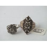 Two silver & marcasite rings - sizes P & M