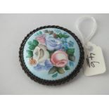 Circular vintage enamelled brooch with roses