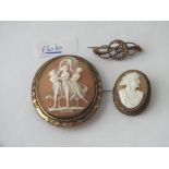 Three antique cameo brooches