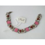 Silver enamelled vintage plaque bracelet with raised rose decoration