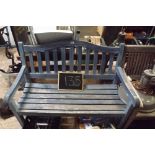 BLUE PAINTED WOOD GARDEN BENCH APPROX (40'' WIDE)