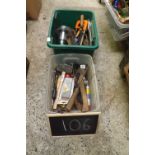 TWO CARTONS OF MISC HAND TOOLS INCL; A BRITE POWER BATTERY LANTERN