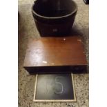 ONE SMALL WOODEN BOX WITH LATCHES & A WOOD BARREL STYLE COAL BUCKET