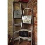 TWO ALUMINIUM STEP LADDERS,ONE WITH FOUR STEPS & THE OTHER WITH THREE