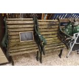 TWO WOOD & METAL GARDEN SEATS