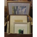A QUANTITY OF WATERCOLOURS AND ETCHINGS