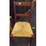 CARVED MAHOGANY BEDROOM CHAIR WITH STRUNG SEAT IN GOOD CONDITION