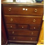 MODERN MAHOGANY CHEST OF DRAWERS (FOUR LONG & THREE SHORT) GLASS TOP & BRASS HANDLES WITH MATCHING