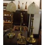 3 BRASS TABLE LAMPS (NO WIRING) & 1 OTHER