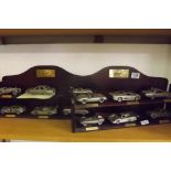 2 DISPLAY RACKS OF JAGUAR CLASSIC MOTOR CARS SPECIAL EDITIONS IN PEWTER BY THE DANBURY MINT