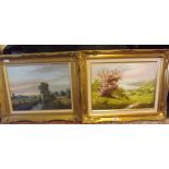 COLLECTION OF 4 GILT FRAMED & MOUNTED LANDSCAPE OIL PAINTINGS