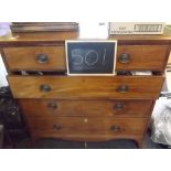 GOOD QUALITY MAHOGANY CHEST OF 3 LONG & 2 SHORT DRAWERS, BRASS DROP HANDLES 42'' WIDE