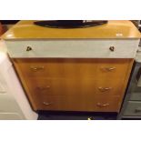 GOOD QUALITY 1960's LIGHT OAK CHEST OF 4 DRAWERS WITH BRASS HANDLES
