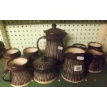 SET OF 6 POTTERY COFFEE MUGS, POT, JUG ETC