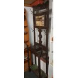 1920's OAK CARVED HALL STAND WITH COAT HOOKS & BEVELLED MIRROR (A/F)