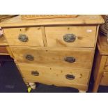 LOVELY STRIPPED PINE CHEST OF 2 LONG & 2 SHORT DRAWERS WITH BRASS DROP HANDLES 32'' WIDE