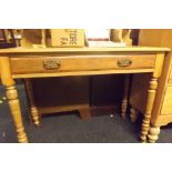 STRIPPED PINE DRESSING TABLE WITH TURNED LEGS & BEVELLED SWING MIRROR