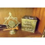 BRASS TEA CADDY, DINER GONG ETC