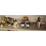 SHELF OF ANIMAL ORNAMENTS & OTHERS