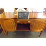 INLAID MAHOGANY SIDEBOARD WITH BOW FRONTED CUPBOARDS, DRAWER & BRASS DROP HANDLES 5FT LONG