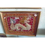 2 F/G GILT FRAMED SEQUIN PICTURES OF ELEPHANTS & 1 OF A DRAGON