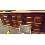 CARVED WOODEN SIDEBOARD WITH IRON HINGES ETC (6'' WIDE)