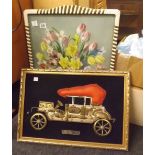 RETRO FIRE GUARD & FRAMED ROLLS ROYCE PICTURE