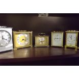 6 MODERN GOLD & SILVER COLOURED CARRAIGE CLOCKS