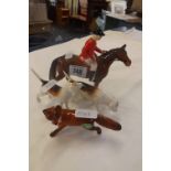 BESWICK FIGURE OF A HUNTSMAN WITH 2 HOUNDS & A RED FOX