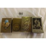 3 MATCH BOX HOLDERS & BRASS CAMEL ZIPPO LIGHTER