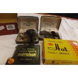 SMALL CARTON CONTAINING A SOLID FUEL POCKET WARMER MEASURING TP, SMALL QTY OF COINS & CUFF LINKS