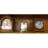 2 SMALL WOOD CASED MANTLE CLOCKS & ONE BRASS CARRAIGE CLOCK