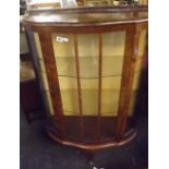 1950's BOW FRONTED DISPLAY CABINET WITH GLASS SHELVING
