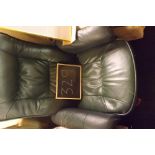 DARK GREEN UPHOLSTERED PEDESTAL ARMCHAIR WITH FOOT RESTS