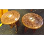 PAIR OF SMALL CARVED & INLAID STOOLS